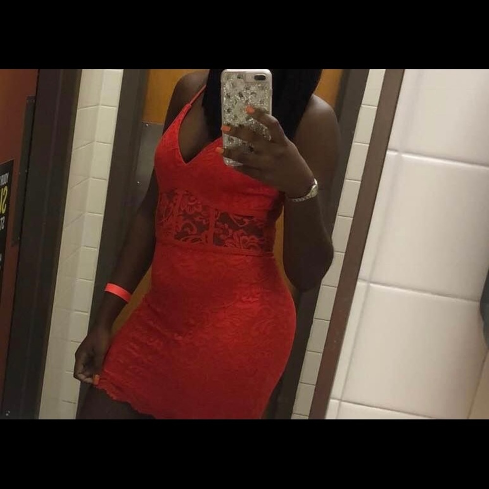 Backless lace orange dress